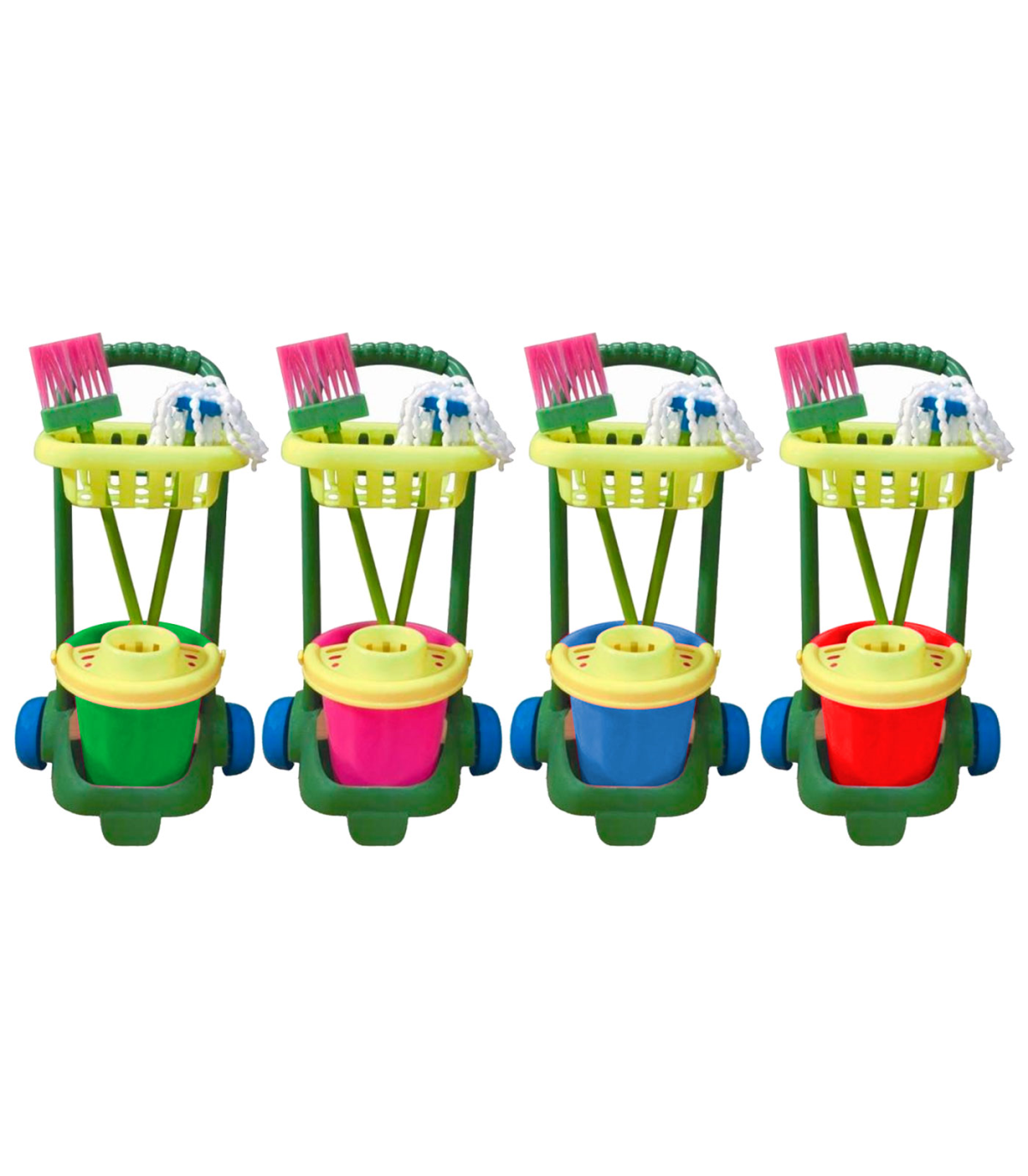 Kit de limpieza de juguete con 4 utensilios, plástico resistente, cubo,  fregona, escoba y recogedor, barrer, fregar