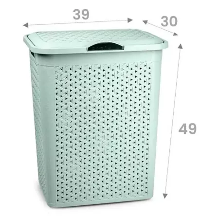 Cesto Ropa Sucia 38L con Tapa y Asas Imitación Mimbre Verde