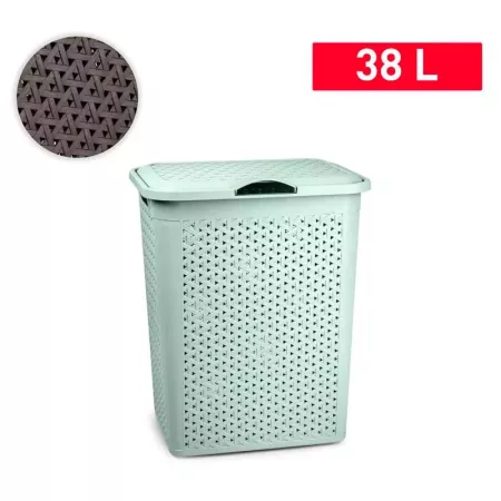 Cesto Ropa Sucia 38L con Tapa y Asas Imitación Mimbre Verde