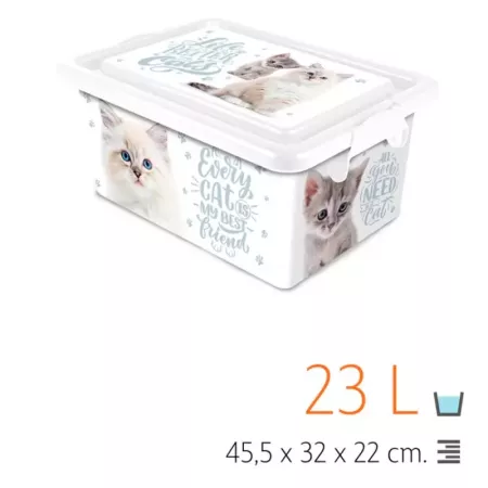 Tradineur - Caja de plástico con tapa y cierres laterales clip, cajón de almacenaje multiusos, ordenación, objetos, hogar, fabri
