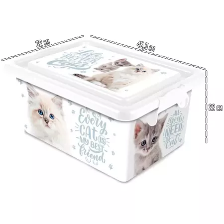 Tradineur - Caja de plástico con tapa y cierres laterales clip, cajón de almacenaje multiusos, ordenación, objetos, hogar, fabri