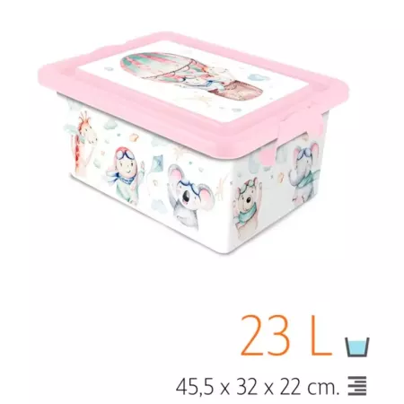 Tradineur - Caja de plástico con tapa y cierres laterales clip, cajón de almacenaje multiusos, ordenación, objetos, hogar, fabri