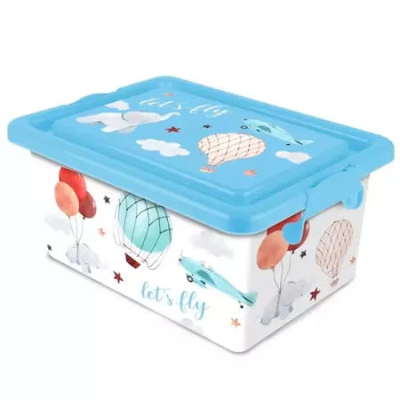 Tradineur - Caja de plástico con tapa y cierres laterales clip, cajón de almacenaje multiusos, ordenación, objetos, hogar, fabri