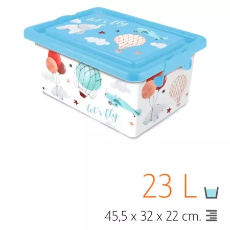 Tradineur - Caja de plástico con tapa y cierres laterales clip, cajón de almacenaje multiusos, ordenación, objetos, hogar, fabri