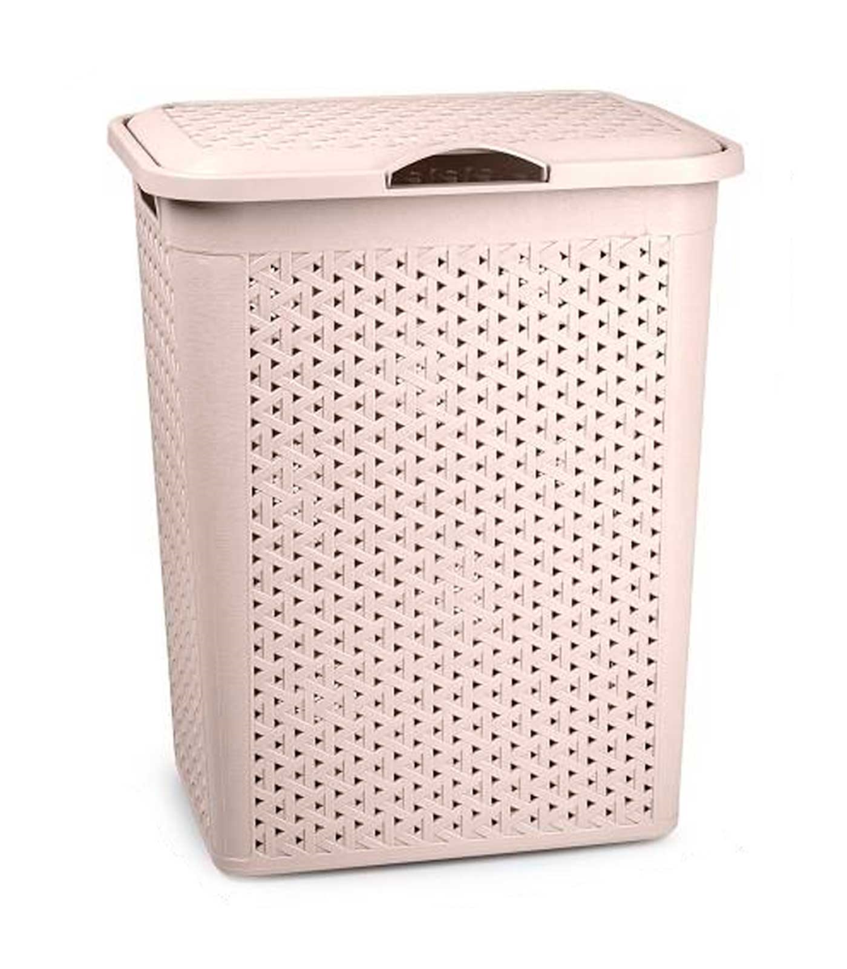 Tradineur - Cesto para ropa sucia con tapa y asas 60 litros, blanco, 61,5 x  42,5 x 34 cm, pongotodo rattan de plástico, cubo par