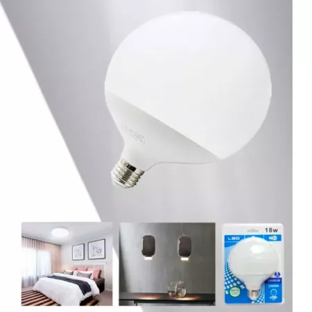 Tradineur - Bombilla LED estándar grande, globo, G120, E27, 18W equivalente a 162W, 1912 lúmenes, 6500K, luz blanca fría, eficie