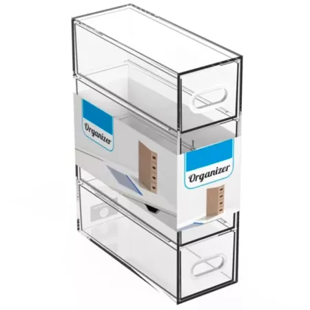 Tradineur - Mini cajonera transparente de plástico, 4 cajones, organizador de cosméticos, maquillaje, accesorios de costura, tor
