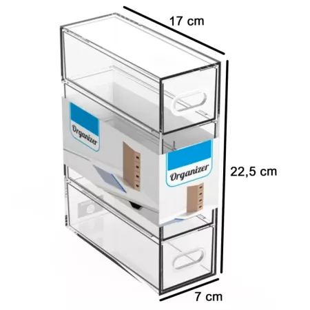 Tradineur - Mini cajonera transparente de plástico, 4 cajones, organizador de cosméticos, maquillaje, accesorios de costura, tor