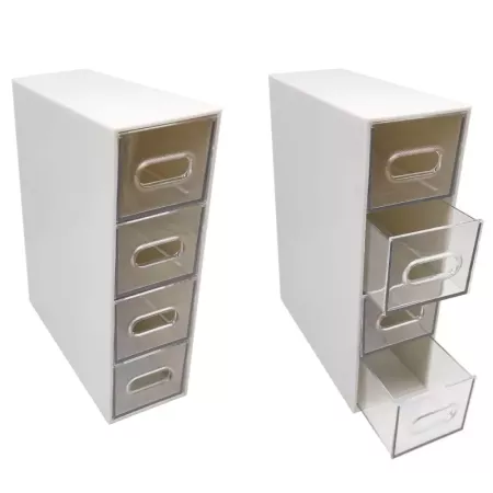 Tradineur - Mini cajonera de plástico con 4 cajones transparentes, organizador de cosméticos, maquillaje, accesorios de costura,