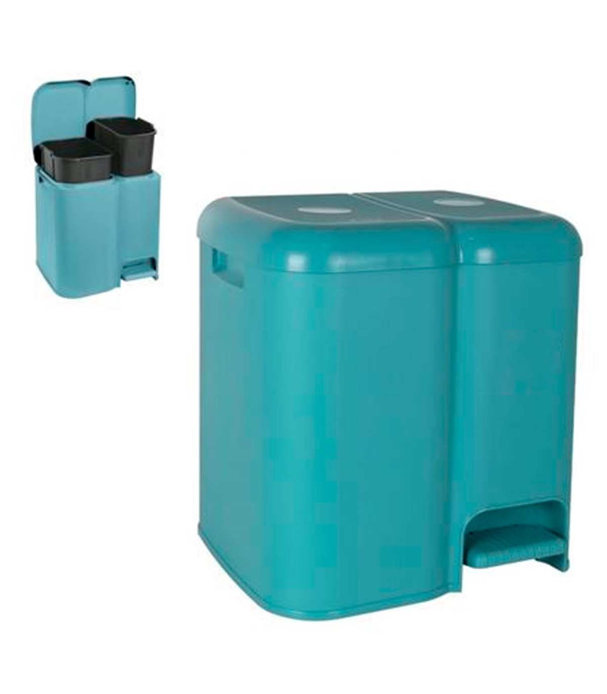 Tradineur - Cubo de basura doble de plástico con tapa, papelera