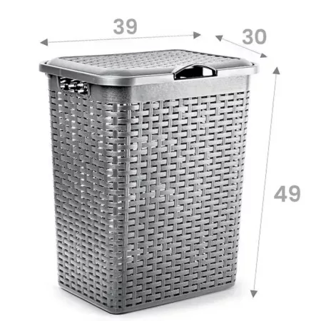 Tradineur - Cesto rattan para ropa sucia con tapa y asas, pongotodo de plástico, cubo para colada, imitación de mimbre, fabricad