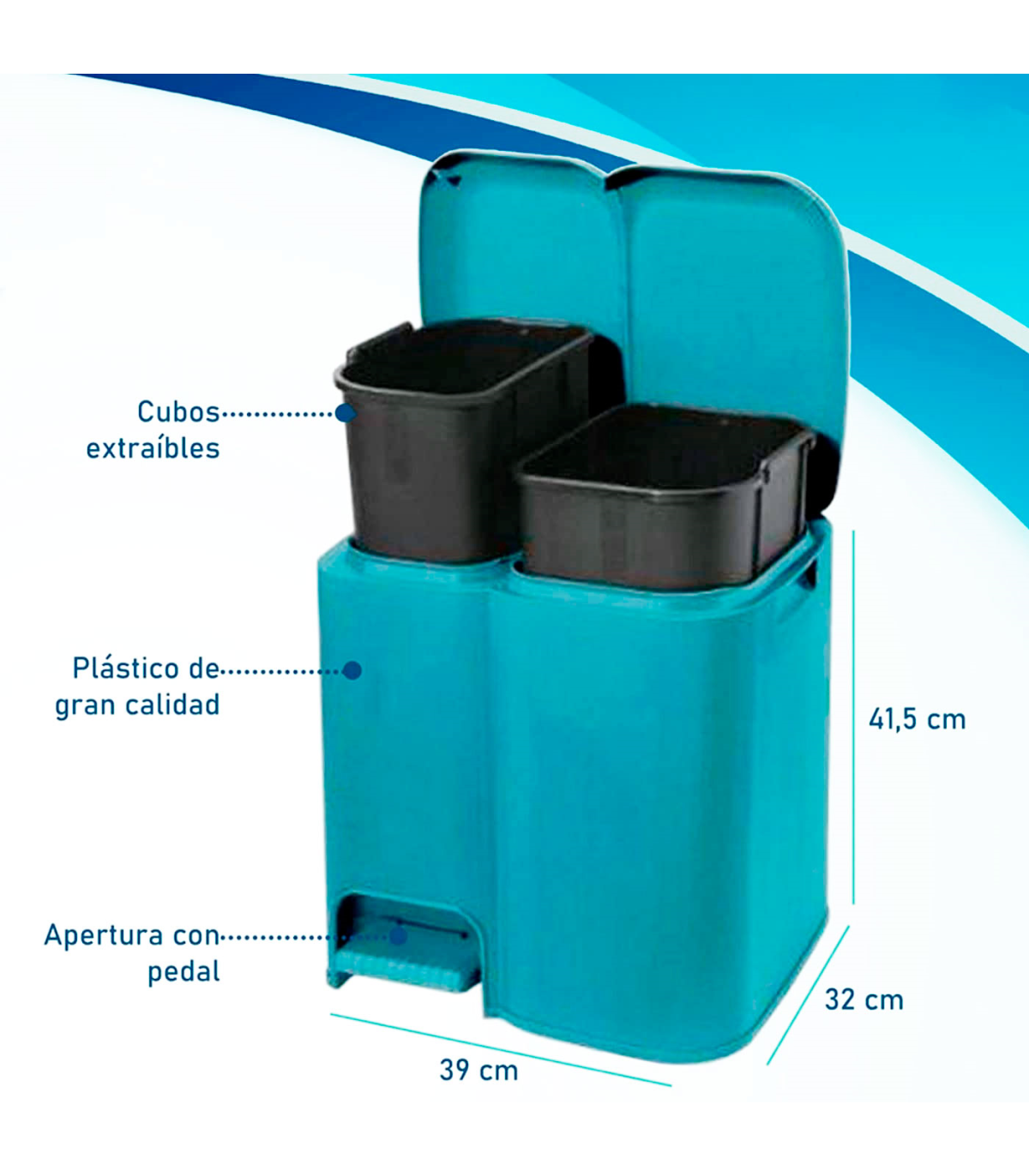 Tradineur - Cubo de basura doble de plástico con tapa, papelera