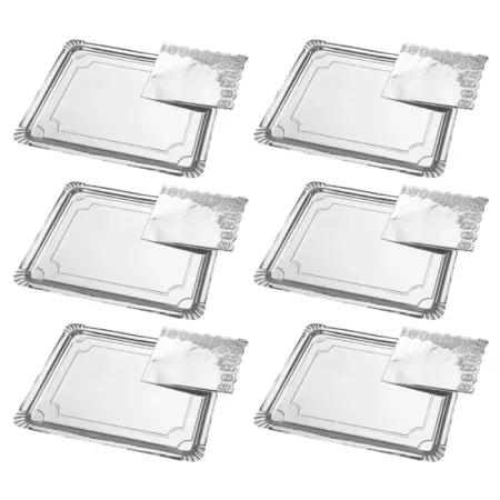 Pack 6 Bandejas Plata 31x38 cm con Blonda para Postres