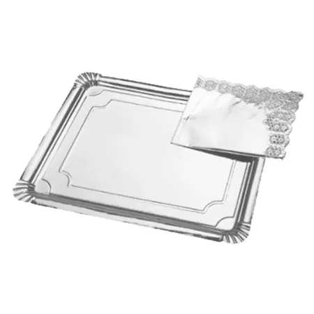Pack 6 Bandejas Plata 31x38 cm con Blonda para Postres