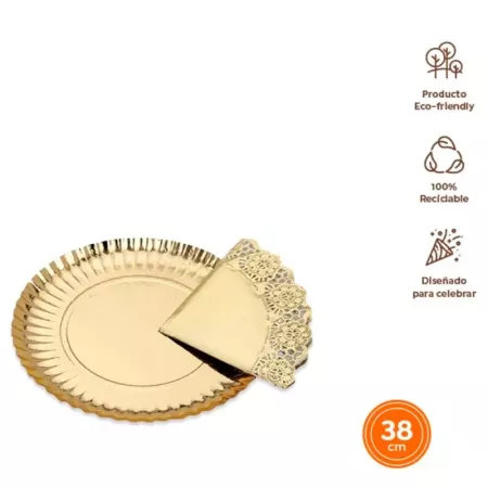 Tradineur - Pack de 6 bandejas redondas de cartón con blonda, fuente reciclable para pasteles con encaje de papel, decoración de