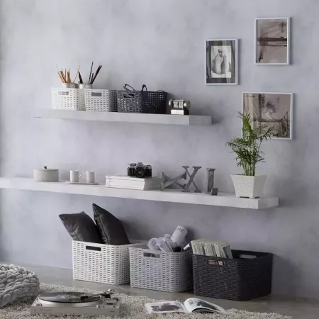 Cesta Organizadora 28,5L Blanca con Efecto Mimbre y Asas Cesta Organizadora 28,5L Blanca con Efecto Mimbre y Asas