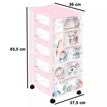 Tradineur - Cajonera de plástico con ruedas, modelo Volar, 5 cajones transparentes, torre almacenaje, juguetes, dormitorio infan
