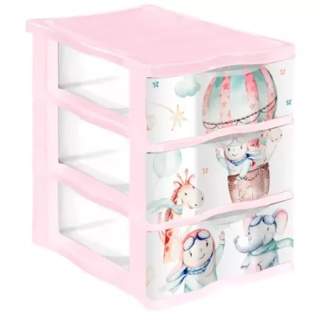 Tradineur - Cajonera de plástico, modelo Volar, 3 cajones transparentes, torre almacenaje, juguetes, dormitorio infantil, niños,