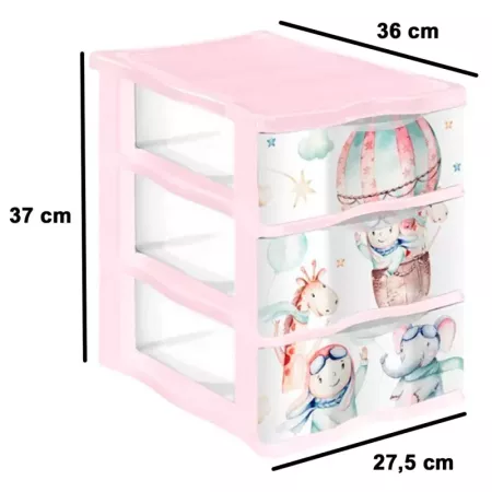 Tradineur - Cajonera de plástico, modelo Volar, 3 cajones transparentes, torre almacenaje, juguetes, dormitorio infantil, niños,