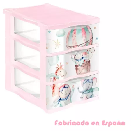 Tradineur - Cajonera de plástico, modelo Volar, 3 cajones transparentes, torre almacenaje, juguetes, dormitorio infantil, niños,