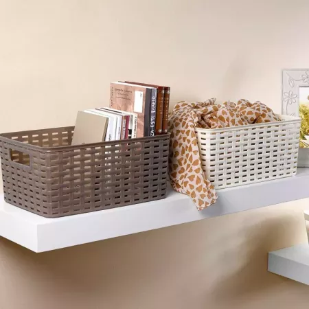 Cesta Organizadora 28,5L Blanca con Efecto Mimbre y Asas Cesta Organizadora 28,5L Blanca con Efecto Mimbre y Asas