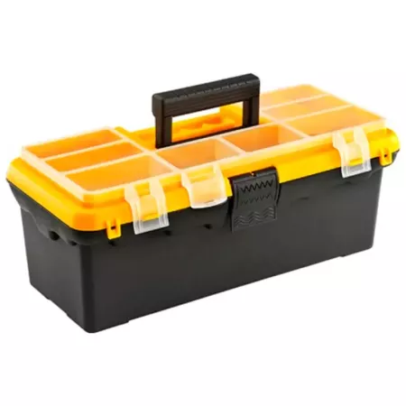 Tradineur - Caja de herramientas de plástico con asa y 8 compartimentos en la tapa, organizador, almacenamiento, fabricado en Es