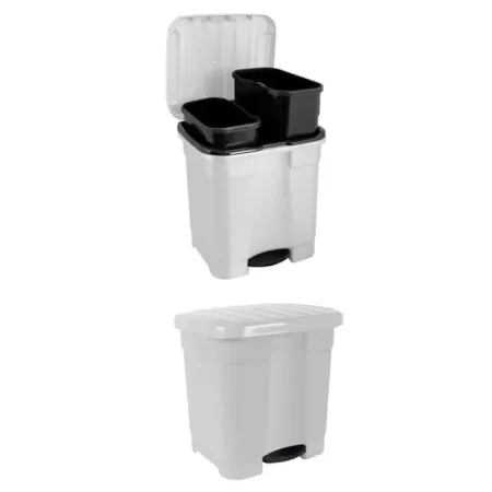 Tradineur - Cubo de basura con pedal y 2 compartimentos, plástico, contenedor basura, papelera con 2 cubos interiores, fabricado Tradineur - Cubo de basura con pedal y 2 compartimentos, plástico, contenedor basura, papelera con 2 cubos interiores, fabricado
