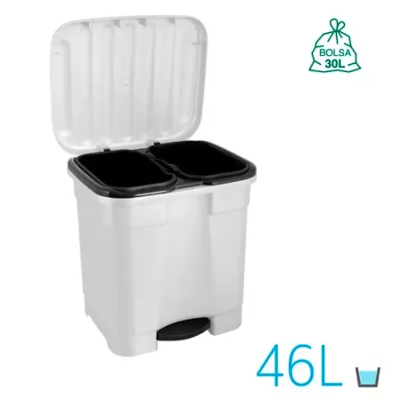 Tradineur - Cubo de basura con pedal y 2 compartimentos, plástico, contenedor basura, papelera con 2 cubos interiores, fabricado Tradineur - Cubo de basura con pedal y 2 compartimentos, plástico, contenedor basura, papelera con 2 cubos interiores, fabricado