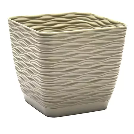 Tradineur - Maceta Cuadrada con plato - Diseño Wind - Fabricado en plástico - Ideal para jardín exterior, terraza o balcón - 14