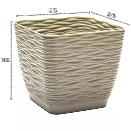Tradineur - Maceta Cuadrada con plato - Diseño Wind - Fabricado en plástico - Ideal para jardín exterior, terraza o balcón - 14