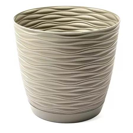 Maceta redonda Wind 15 cm beige con plato para jardín