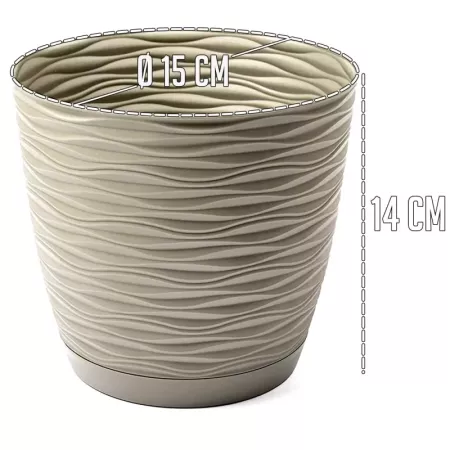 Maceta redonda Wind 15 cm beige con plato para jardín