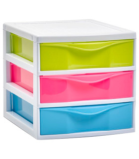 Tradineur - Cajonera de plástico, 3 cajones transparentes, sobremesa, torre  de almacenaje multiusos, escritorio, armario, baño