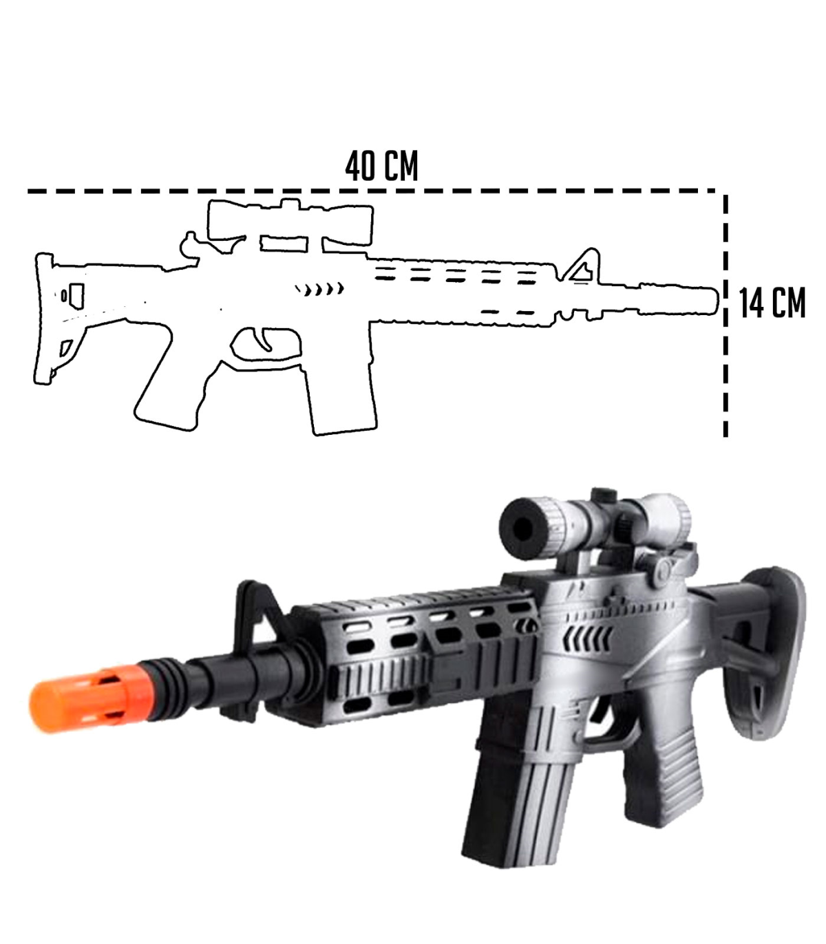 Tradineur - Metralleta de juguete con sonido por fricción, fusil de asalto,  complemento para disfraz de soldado, niños, adultos