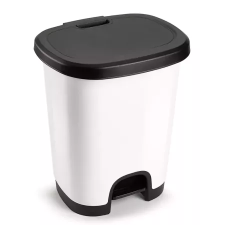 Tradineur - Cubo de basura con pedal - Fabricado en Plástico - Capacidad de 27 Litros - 45 x 38 x 32 cm - Color Blanco y Negro