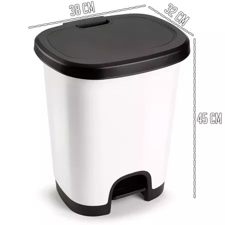 Tradineur - Cubo de basura con pedal - Fabricado en Plástico - Capacidad de 27 Litros - 45 x 38 x 32 cm - Color Blanco y Negro