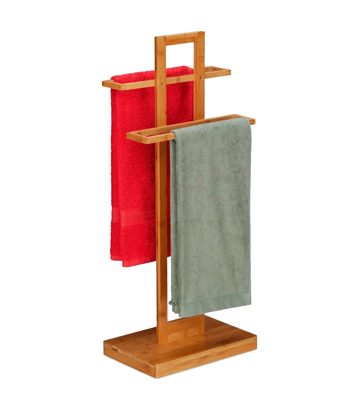 Toallero de bambú de 40 niveles de 3 niveles, soporte de edredón o manta,  extra alto, independiente de madera maciza, con estante inferior de