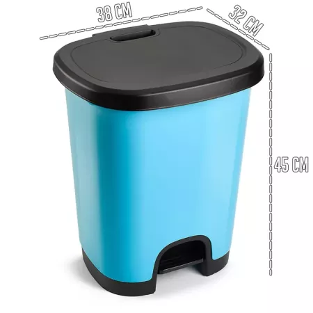 Tradineur - Cubo de basura con pedal - Fabricado en Plástico - Capacidad de 27 Litros - 45 x 38 x 32 cm - Color Azul y Negro Tradineur - Cubo de basura con pedal - Fabricado en Plástico - Capacidad de 27 Litros - 45 x 38 x 32 cm - Color Azul y Negro