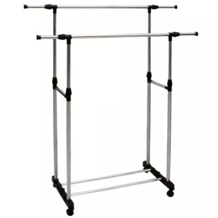 Tradineur - Perchero burro doble extensible con ruedas, acero y plástico, altura y anchura regulables, fácil montaje, 85-140 x 9