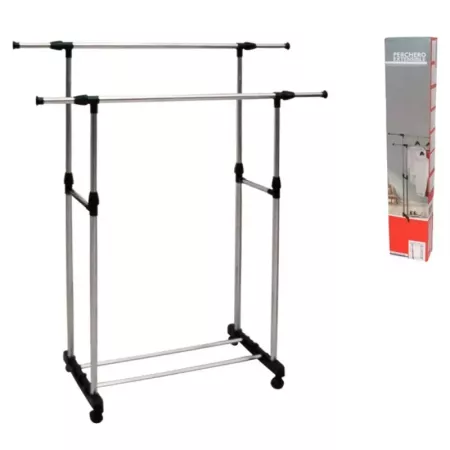 Tradineur - Perchero burro doble extensible con ruedas, acero y plástico, altura y anchura regulables, fácil montaje, 85-140 x 9