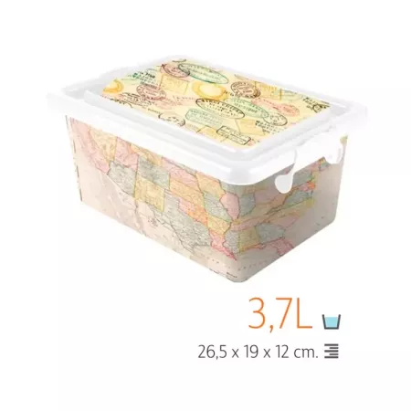 Tradineur - Caja de almacenamiento - Diseño de Mapa Mundi - Capacidad de 3,7 Litros - Fabricado en España - Contenedor para alma