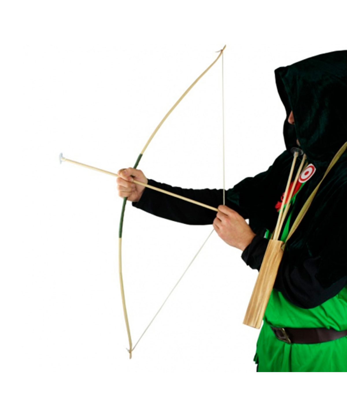 Tradineur - Arco con flechas de 104 cm, arco de madera con cuerda para  disfraz de indio con carcaj para colgar y 3 flechas con v