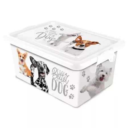 Tradineur - Caja de almacenamiento - Diseño de Perro Blanco - Capacidad de 23 Litros - Fabricado en España - Contenedor para alm
