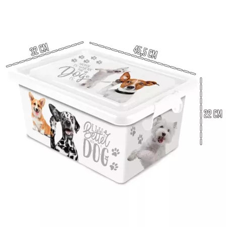 Tradineur - Caja de almacenamiento - Diseño de Perro Blanco - Capacidad de 23 Litros - Fabricado en España - Contenedor para alm