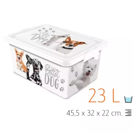 Tradineur - Caja de almacenamiento - Diseño de Perro Blanco - Capacidad de 23 Litros - Fabricado en España - Contenedor para alm