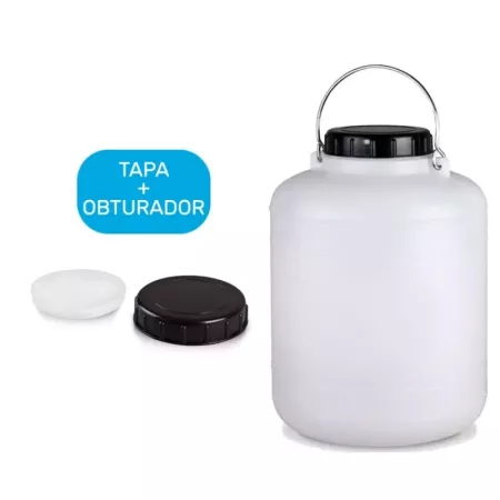 Tradineur - Bidón / Barril cilíndrico de 20 Litros con asa metalica para el almacenamiento de alimentos - Incluye tapa y obturad
