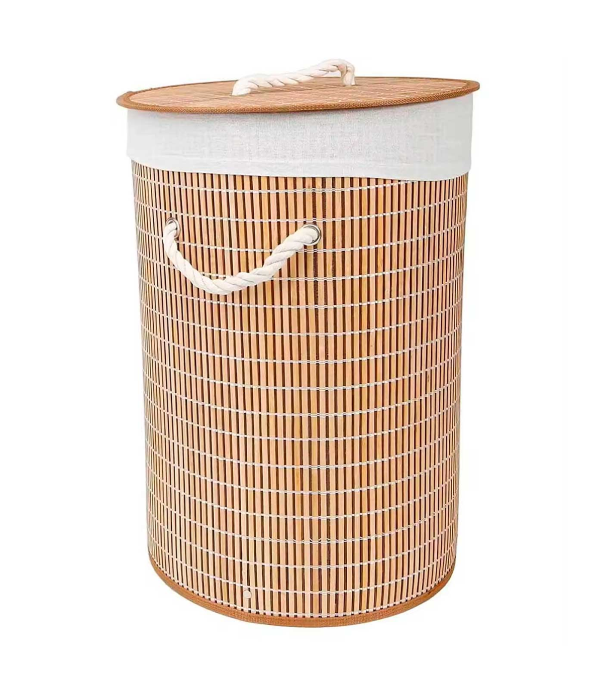 Tradineur - Cesto plegable redondo de bambú para ropa sucia, 1  compartimento, incluye asas, tapa y bolsa de tela extraíble y lav
