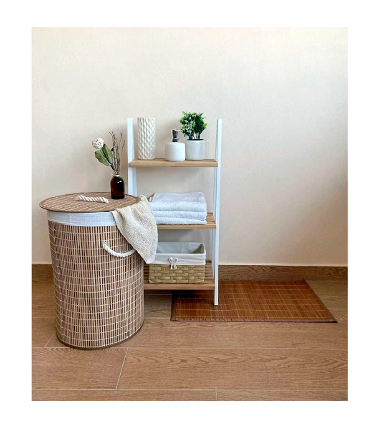  Household Essentials 6540-1 cesto para ropa sucia de lavandería  con estructura de bambú en X plegable