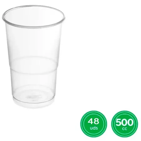 Tradineur - Pack de 48 vasos reutilizables de plástico, 100% reciclables, extra resistentes, higiénicos, apilables - 12 x 9,5 cm