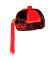 Tradineur - Gorro chino de color negro y rojo de tela con diseños orientales para jovenes y adultos para carnaval, halloween y otras celebraciones. Talla Adulto.